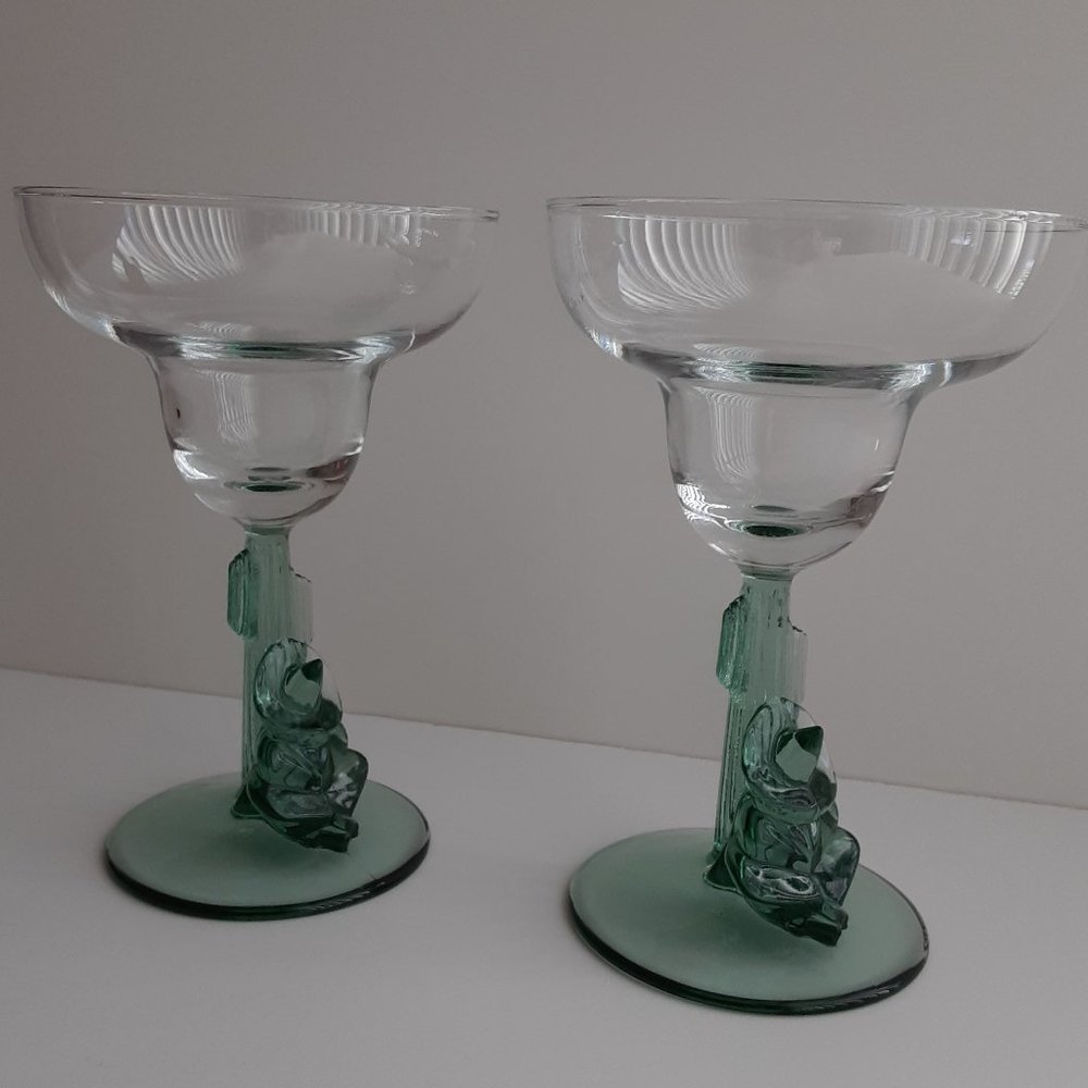 Cristal D'Arque Margarita Glasses Stemware Siesta Sombrero Cactus (Set of 2)